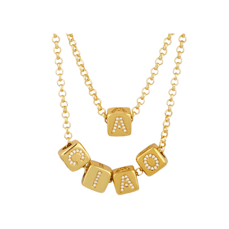 Gold plated custom diamond cz letter jewellery bulk layered personalized initial cube name necklace wholesale